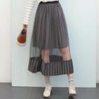 Mesh Panel Midi Skirt Gray - One Size