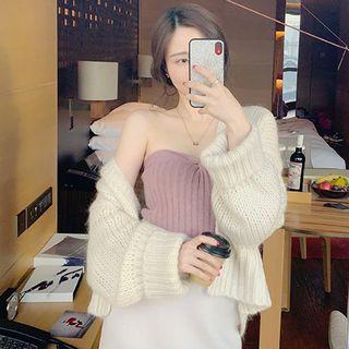 Plain Loose-fit Cardigan / Knit Tube Top / Skirt