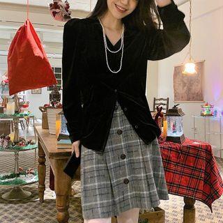 Velvet Shirt / Plaid Skirt