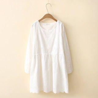 Eyelet Lace Long-sleeve Shift Dress White - One Size