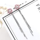 Rhinestone Flower Fringed Earring 1 Pair - Silver Pin - Pink - One Size