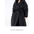 Open-front Hooded Padded Jacket With Sash