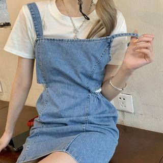 Short-sleeve T-shirt / Mini Sheath Denim Overall Dress