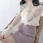 Faux-pearl Bow-neck Chiffon Blouse