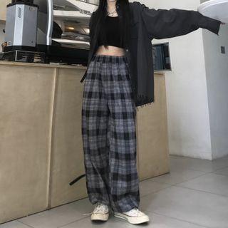 Plaid Straight-leg Sweatpants