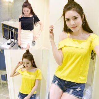 Plain Off Shoulder Short Sleeve T-shirt