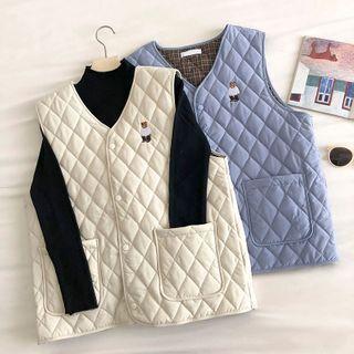 Embroidered V-neck Single-breasted Vest