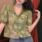 Short-sleeve Floral Blouse / Halter-neck Crop Top