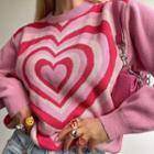 Heart Printed Round Neck Knit Top