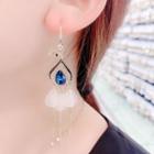 Rhinestone Disc Alloy Fringed Earring 1 Pair - Blue & White - One Size