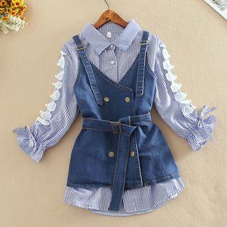 Striped Shirt / Denim Vest / Set