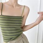 Striped Knit Camisole Top Green - One Size