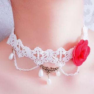 Beaded Lace Choker White - One Size
