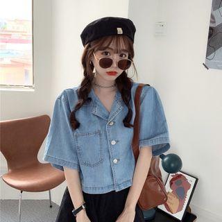Denim Short-sleeve Button-up Cropped Jacket