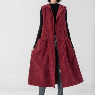 Hooded Corduroy Buttoned Vest