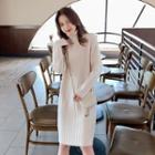 Long-sleeve Turtleneck Knit Dress Off-white - One Size