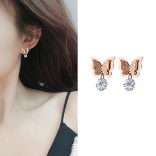 Cz Stud Earring 1 Pair - E9513 - Butterfly - One Size