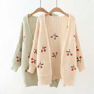 Open-front Cherry Embellished Cardigan