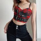 Plaid Buckle Detail Cropped Camisole Top