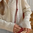 Cable-knit Wool Blend Cropped Cardigan Ivory - One Size