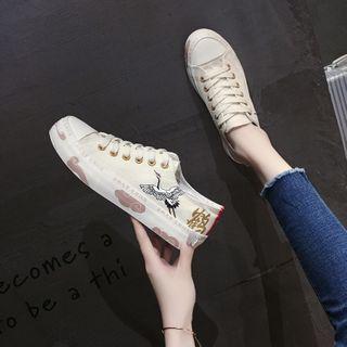 Platform Chinese Character Lace Up Canvas Sandals