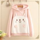 Rabbit Embroidered Fleece-lined Hoodie Fleece-lining - As Shown In Figure - One Size