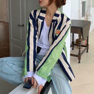 Striped Panel Single-button Blazer As Shown In Figure - One Size