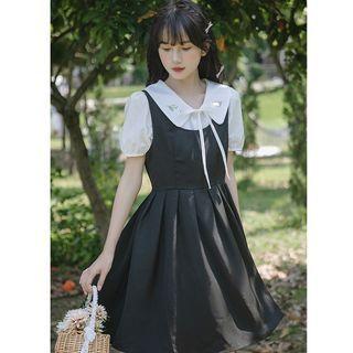 Short-sleeve Embroidered Blouse / Overall Dress / Set