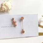 Non-matching Rhinestone Moon & Star Dangle Earring 1 Pair - Stud Earrings - Rose Gold - One Size