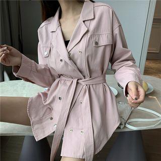 Double-breasted Tie-waist Jacket Pink - One Size