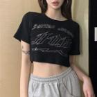 Short-sleeve Lettering Cropped T-shirt / Camisole Top