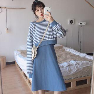 Striped Pullover / Spaghetti Strap Midi Dress