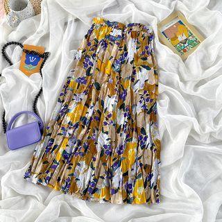 Floral Print Skirt Yellow - One Size