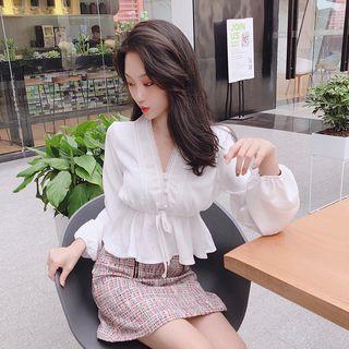 V-neck Drawstring Chiffon Top