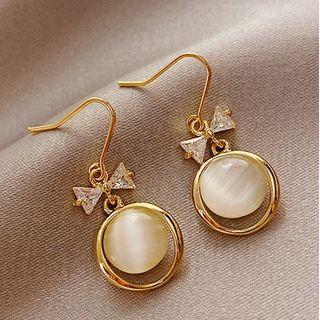 Faux Cat Eye Stone Bow Alloy Dangle Earring 1 Pair - Hook Earrings - Gold - One Size