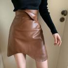 Asymmetrical Hem A-line Faux Leather Skirt
