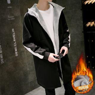 Contrast Trim Hooded Lettering Zip Long Jacket