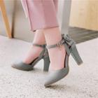 Bow Block Heel Ankle Strap Sandals