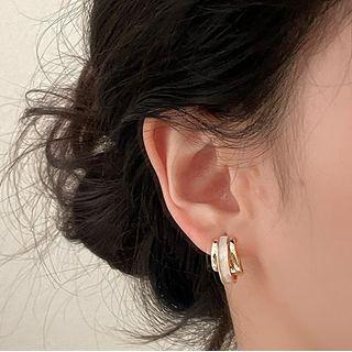 Layered Alloy Earring 1 Pair - Gold & White - One Size