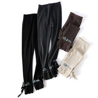 Flower Embroidered Lace Trim Leggings
