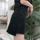 Lace-up Asymmetric Denim Skirt