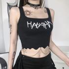 Chained Lettering Print Cropped Tank Top