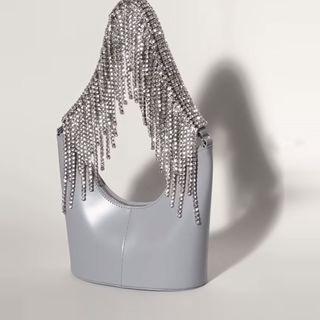 Faux Leather Fringe Shoulder Bag Gray - One Size