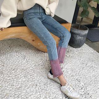 High Waist Color-block Straight Cut Jeans