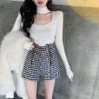 Cutout Knit Top / Houndstooth Shorts