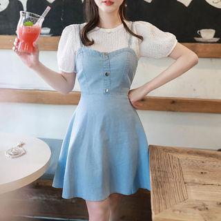Spaghetti-strap Flared Denim Dress
