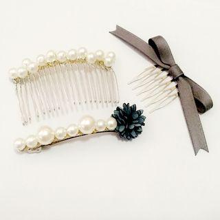 Pearl Hair Comb / Bow Hair Comb / Pearl Hair Clip