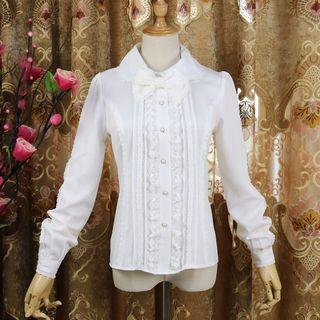 Bow Lace Trim Chiffon Blouse
