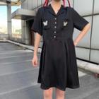 Butterfly Embroidered Lapel Collar Shirtdress