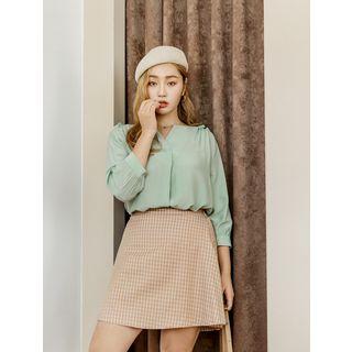Plus Size Bishop-sleeve Frilled Blouse